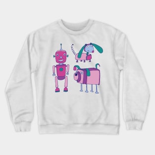 Robot Friends - cute retro robot design in pink Crewneck Sweatshirt